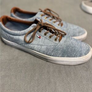 Tommy Hilfiger Blue Denim Sneakers with Brown Laces